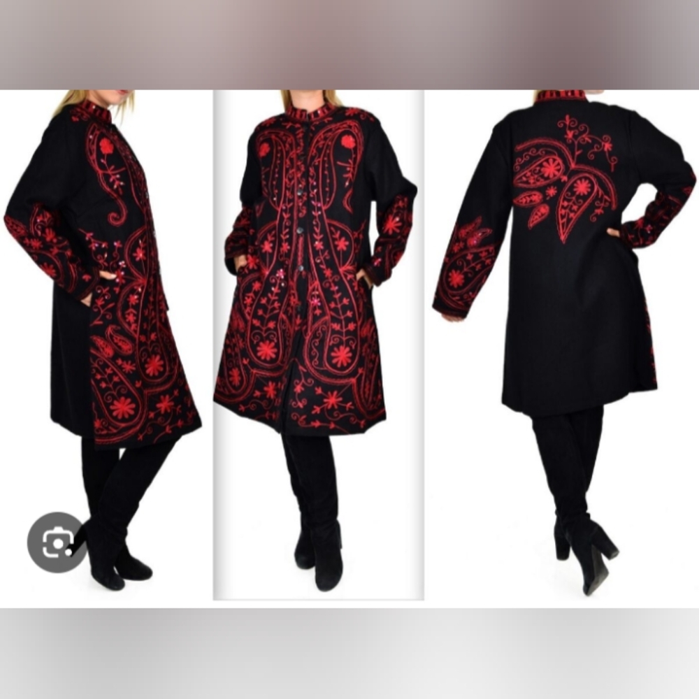 Black and Red Embroidered Coat